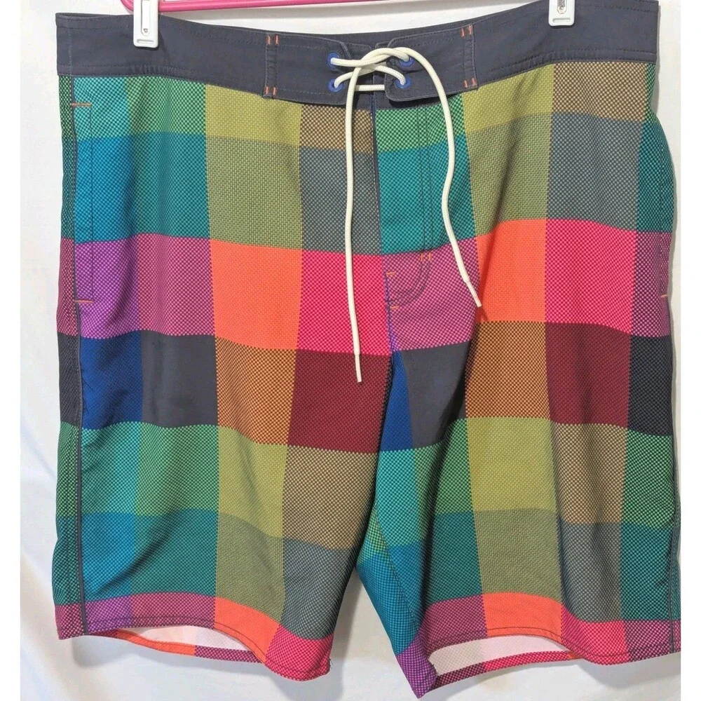 American Eagle Board Shorts Mens Large Multicolor Plaid Swim Trunks Surf Beach